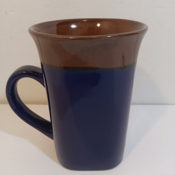 Royal Norfolk Coffee Tea Mugs Blue Brown 6 Inch Stoneware Square Base Cup Handle - Picture 4 of 6